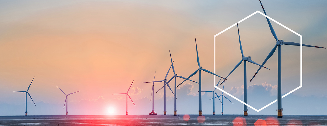 Wind turbines in the sunset