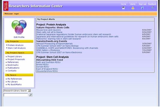 Screenshot of RIC welcome page