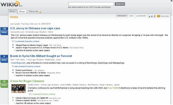 Figure 2: Wikio, the French news search engine